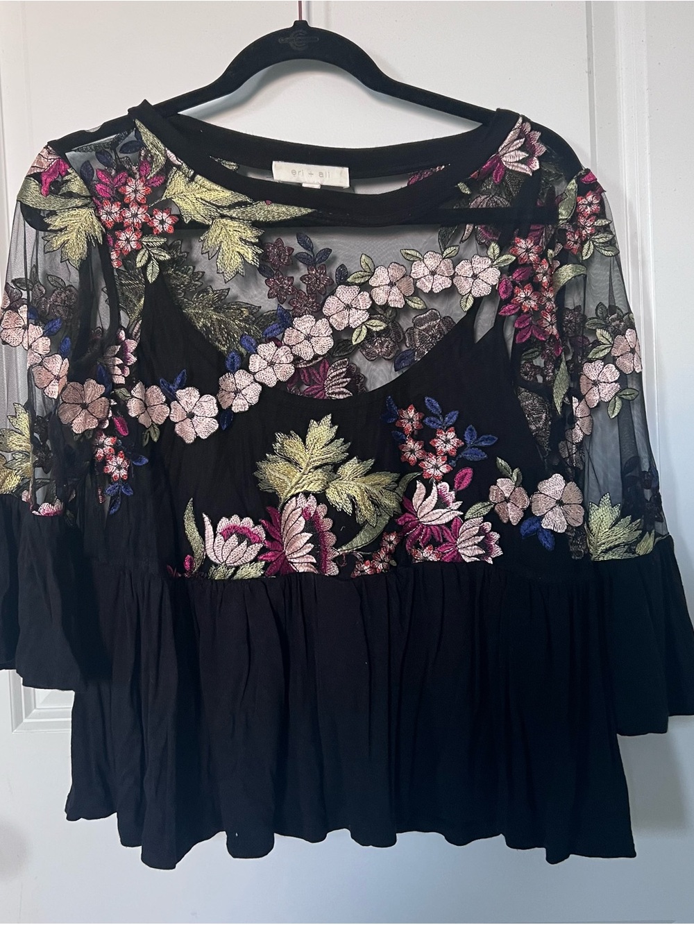 Anthropologie eri + ali sheer floral peplum Shirt